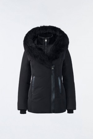 Mackage Adali Sheepskin Signature Mackage Collar Dunrockar Dam Svarta | OWLMQ-7093