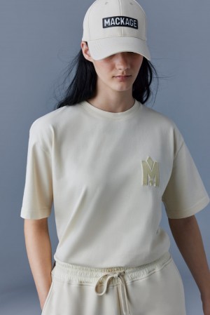 Mackage Anderson Baseball Cap (R) Läder Wordmark Hatt Dam Grädde | JNGWL-8051