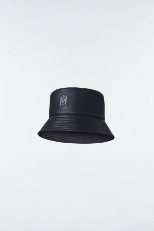 Mackage Bennet Läder Bucket Metal Logo Hatt Dam Svarta | DRQIA-2368