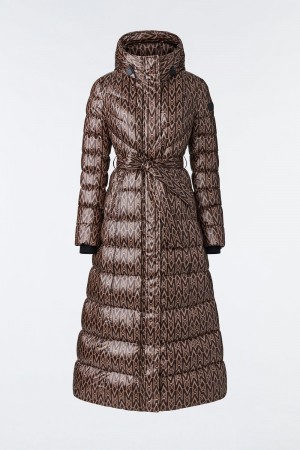 Mackage Calina E3-Lite Monogram Lustrous Light Down Maxi Rockar Dam Kaffe | KNRGZ-3820