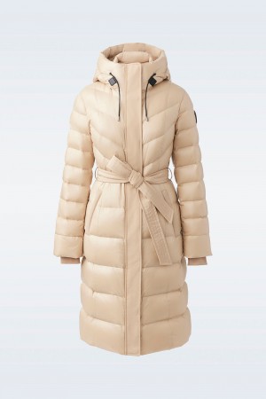 Mackage Coralia Light Hood And Sash Belt Dunrockar Dam Beige | CNVHR-4361