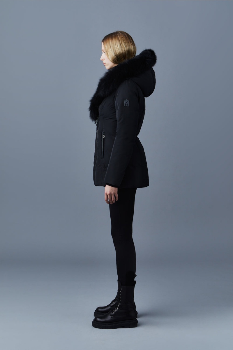 Mackage Adali Blue Fox Fur Signature Mackage Collar Dunrockar Dam Svarta | BOZLC-6901