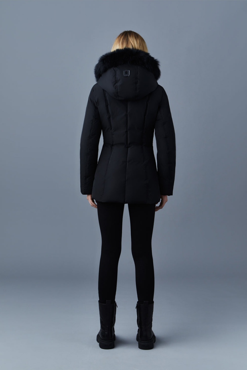 Mackage Adali Blue Fox Fur Signature Mackage Collar Dunrockar Dam Svarta | BOZLC-6901
