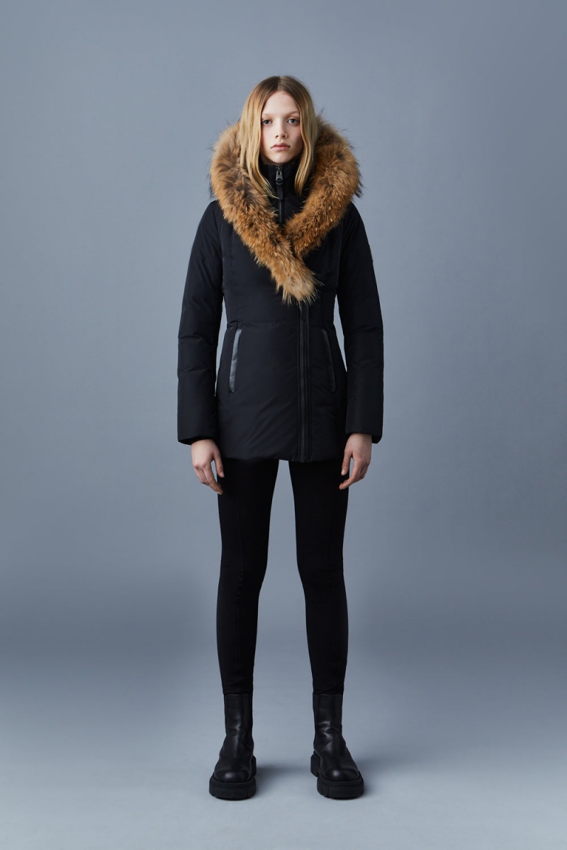 Mackage Adali Natural Fur Signature Mackage Collar Dunrockar Dam Svarta | CVXRD-1582