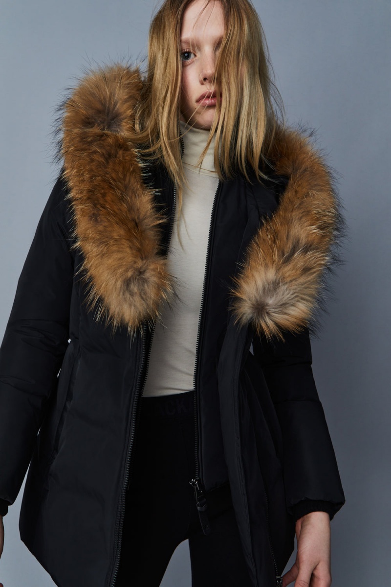 Mackage Adali Natural Fur Signature Mackage Collar Dunrockar Dam Svarta | CVXRD-1582