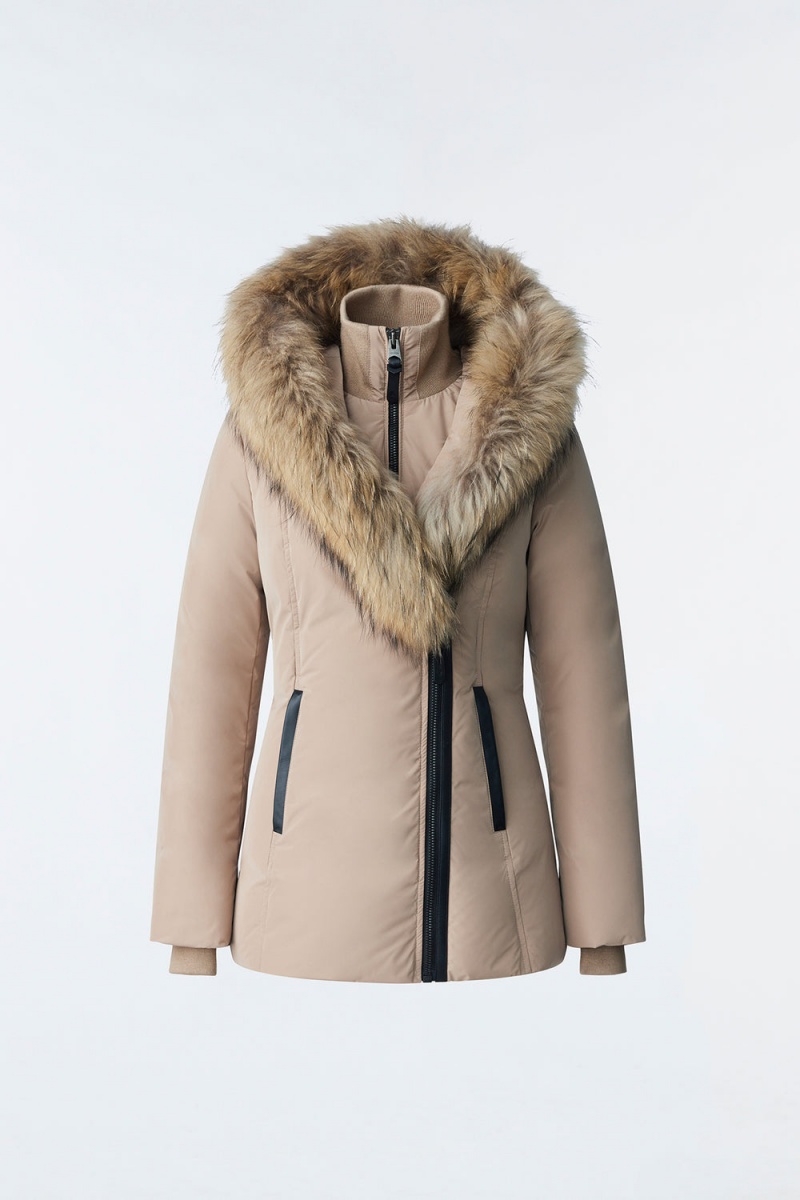 Mackage Adali Natural Fur Signature Mackage Collar Dunrockar Dam Bruna | NQMVY-1725
