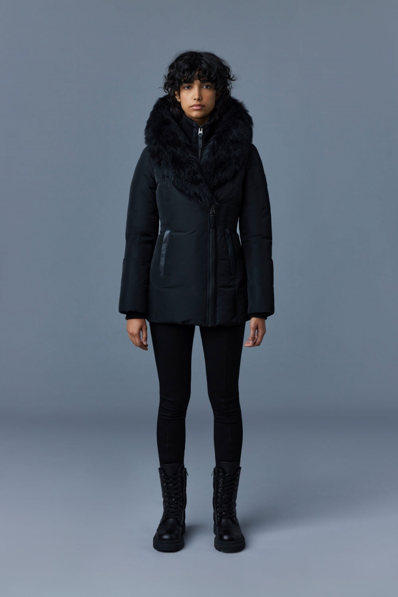 Mackage Adali Sheepskin Signature Mackage Collar Dunrockar Dam Svarta | OWLMQ-7093