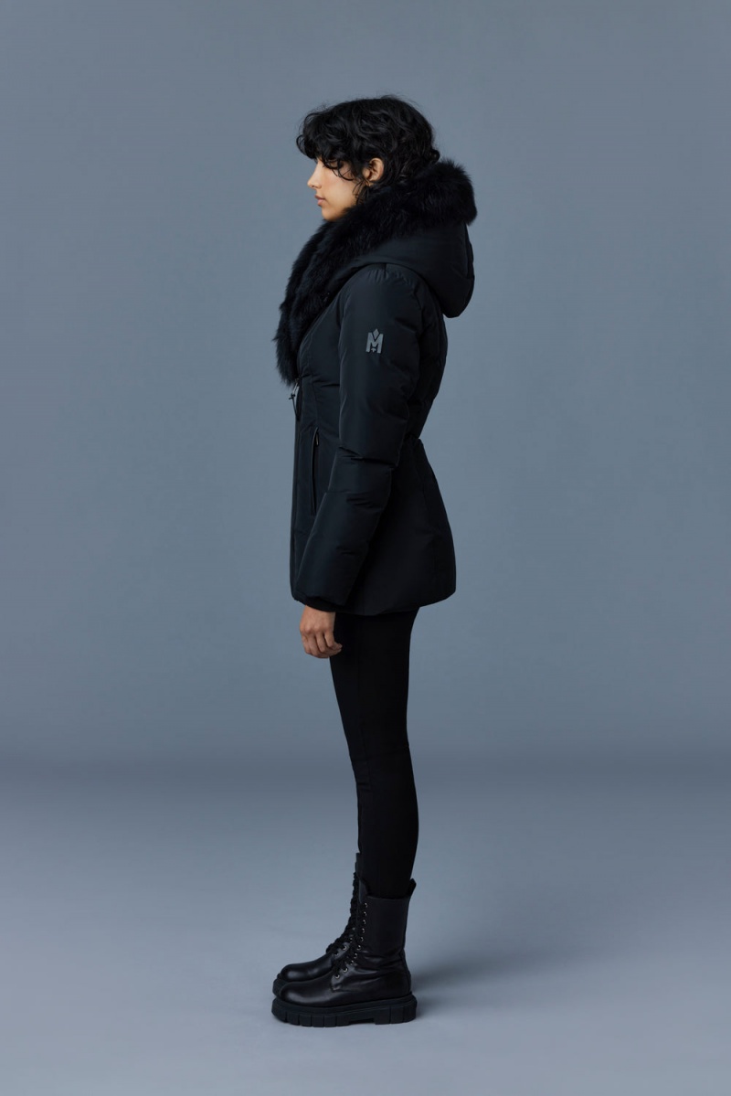 Mackage Adali Sheepskin Signature Mackage Collar Dunrockar Dam Svarta | OWLMQ-7093