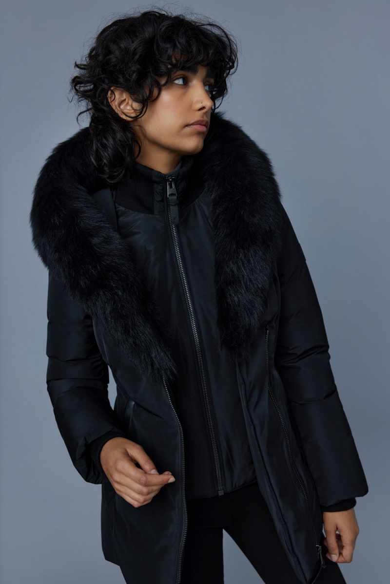 Mackage Adali Sheepskin Signature Mackage Collar Dunrockar Dam Svarta | OWLMQ-7093