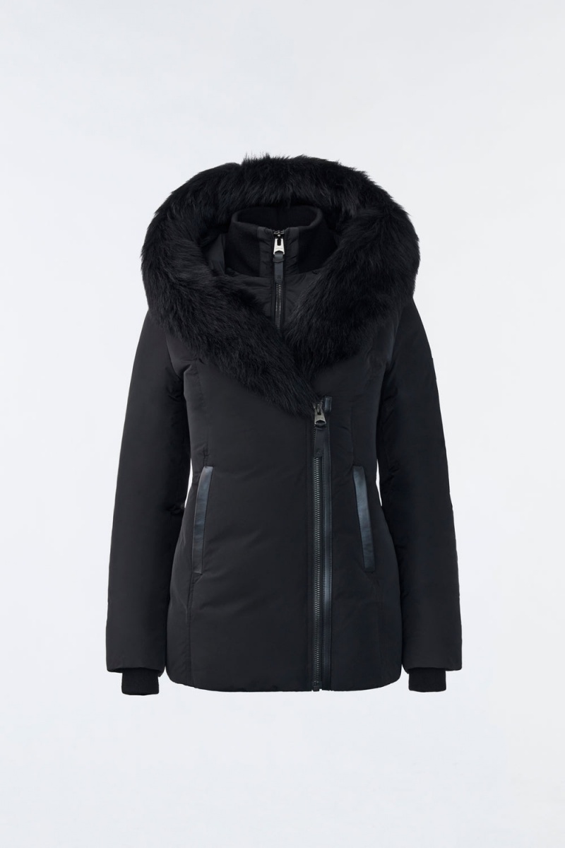 Mackage Adali Sheepskin Signature Mackage Collar Dunrockar Dam Svarta | OWLMQ-7093