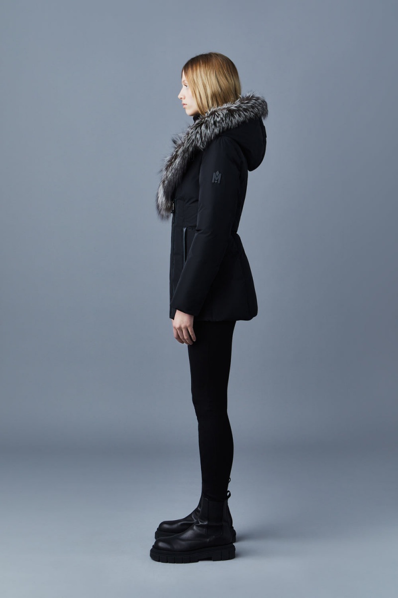 Mackage Adali Silver Fox Fur Signature Mackage Collar Dunrockar Dam Svarta | KATSO-3792