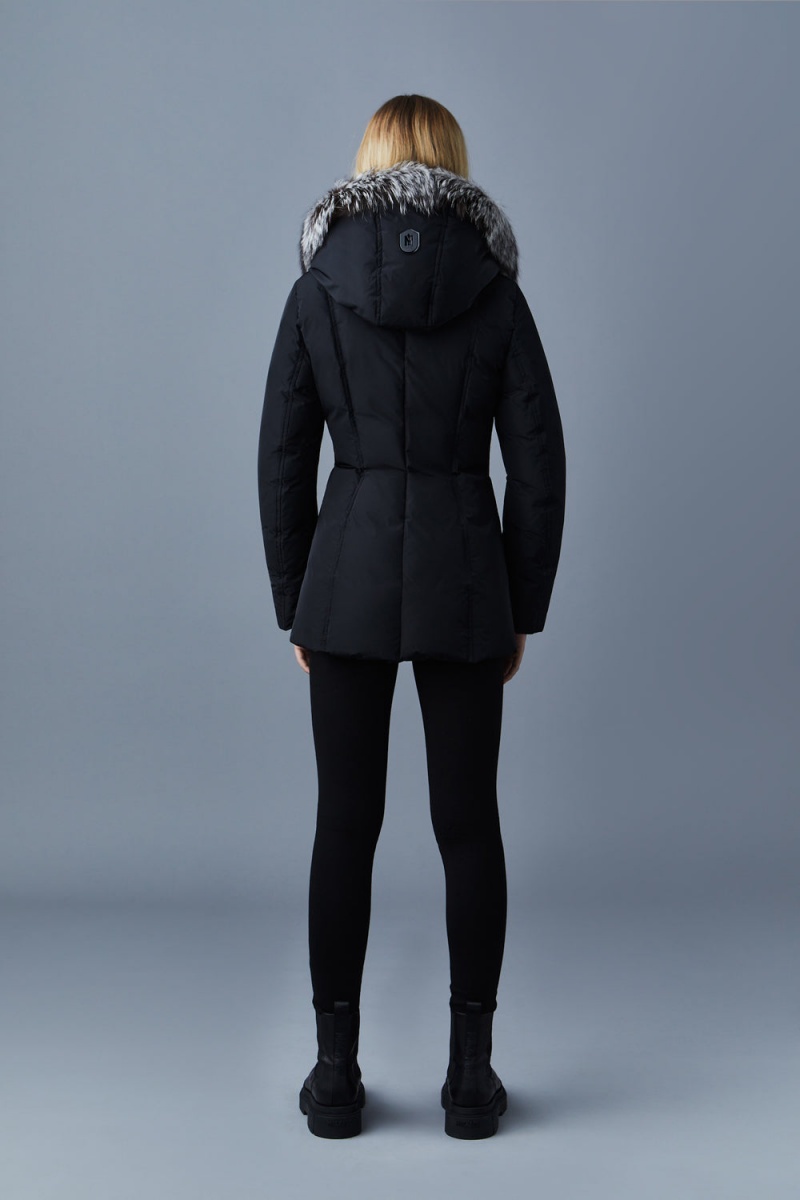 Mackage Adali Silver Fox Fur Signature Mackage Collar Dunrockar Dam Svarta | KATSO-3792