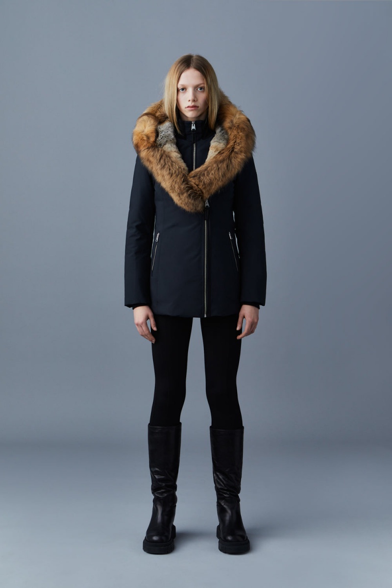 Mackage Akiva Toscana Fur Trimmed Hood Dunrockar Dam Svarta | BCFGW-2916