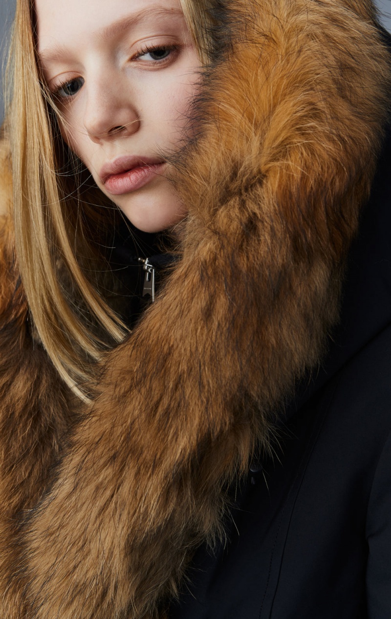 Mackage Akiva Toscana Fur Trimmed Hood Dunrockar Dam Svarta | BCFGW-2916