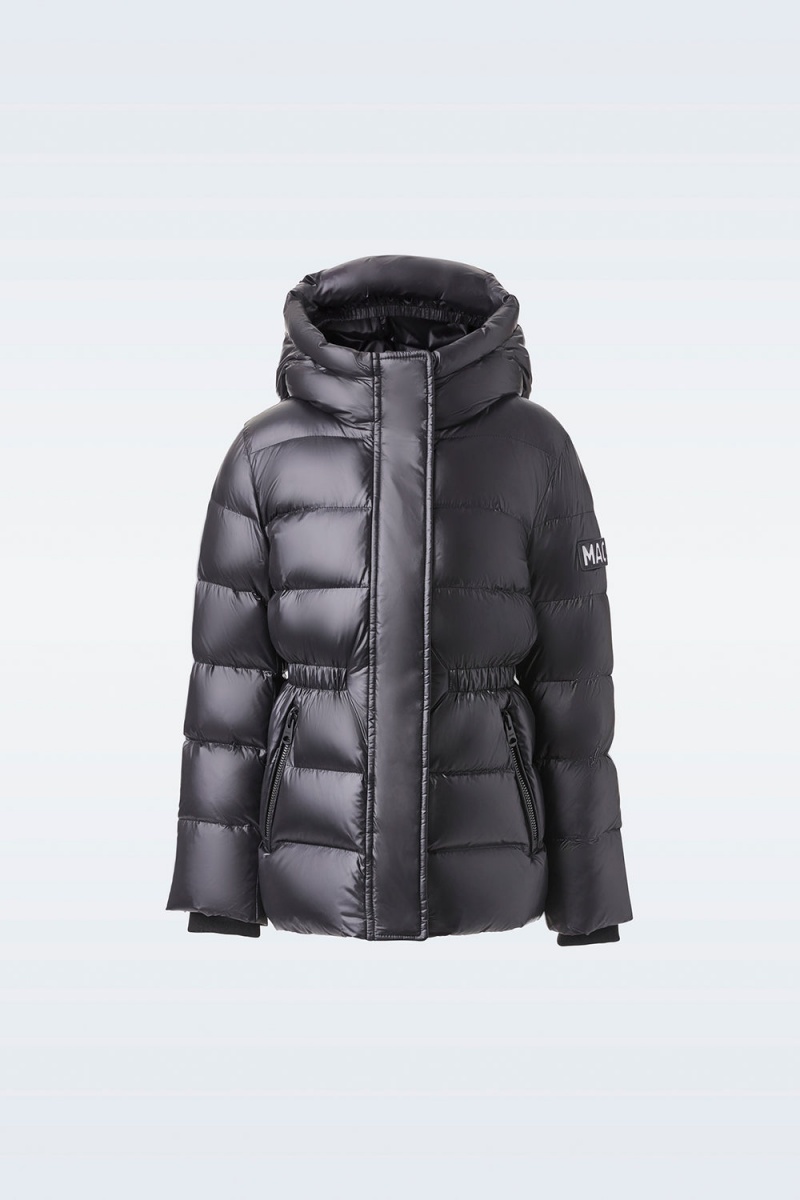 Mackage Alannis Lustrous Medium Down Hood Parkajackor Barn Svarta | FXZKB-6283