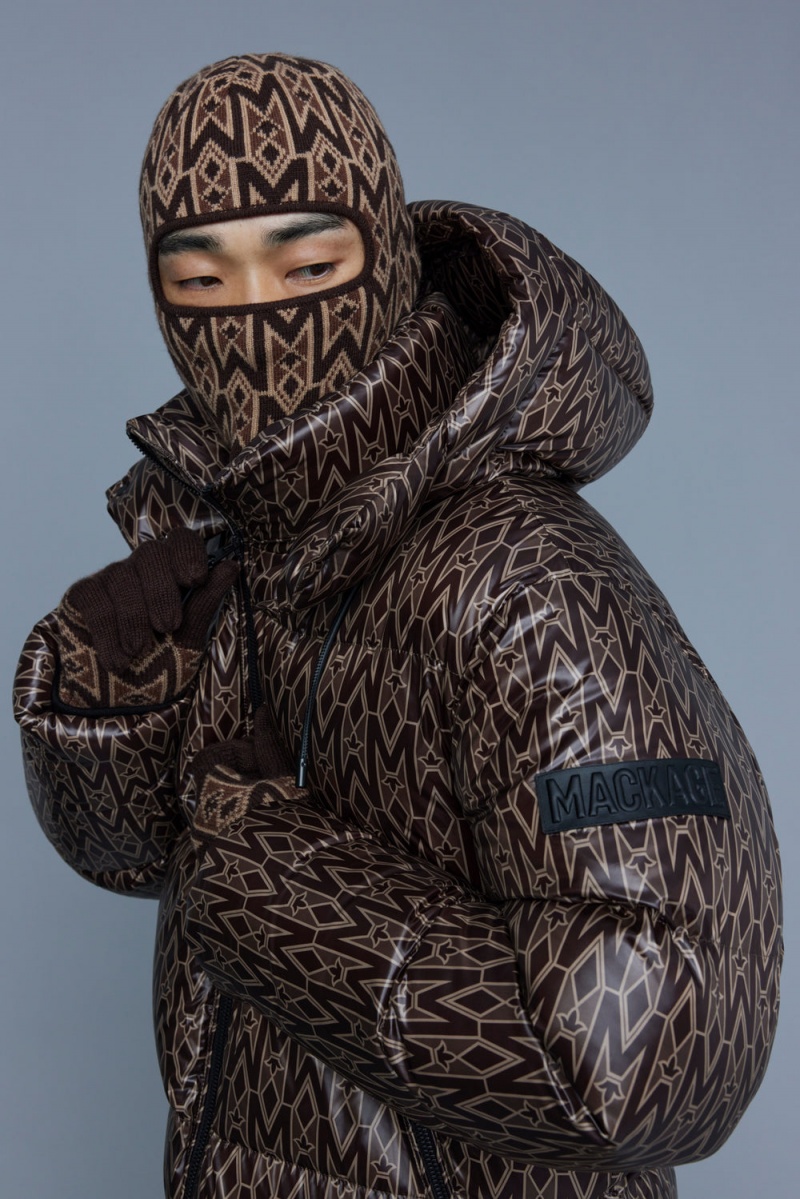 Mackage Bala Knit Merino Blend Monogram Balaclava Hatt Herr Kaffe | BDSWU-4790