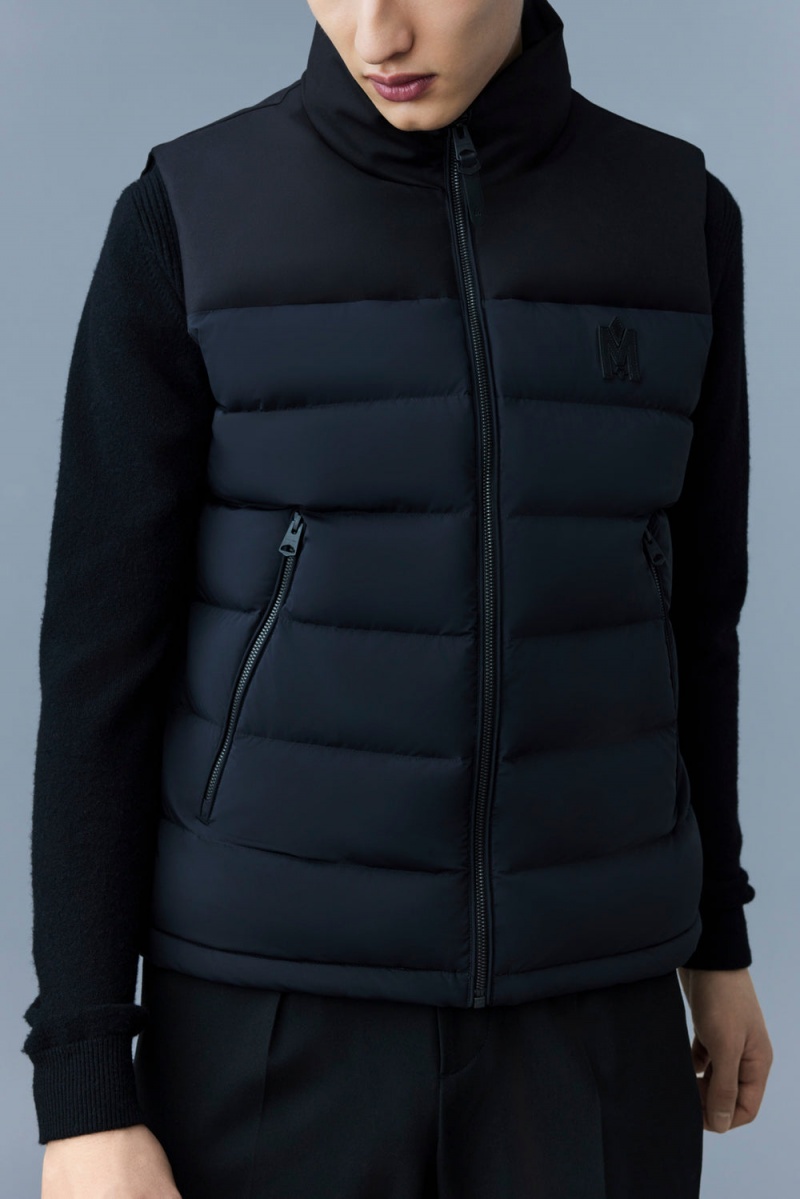 Mackage Bobbie Agile-360 Stretch Light Down Stand Collar Väst Herr Svarta | USAVG-0786