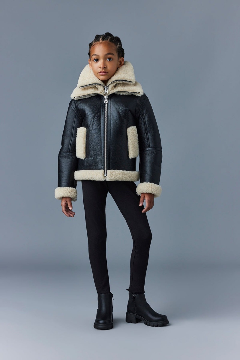 Mackage Calan Sheepskin Removable Collar Bomberjacka Barn Svarta | EWHMJ-0164