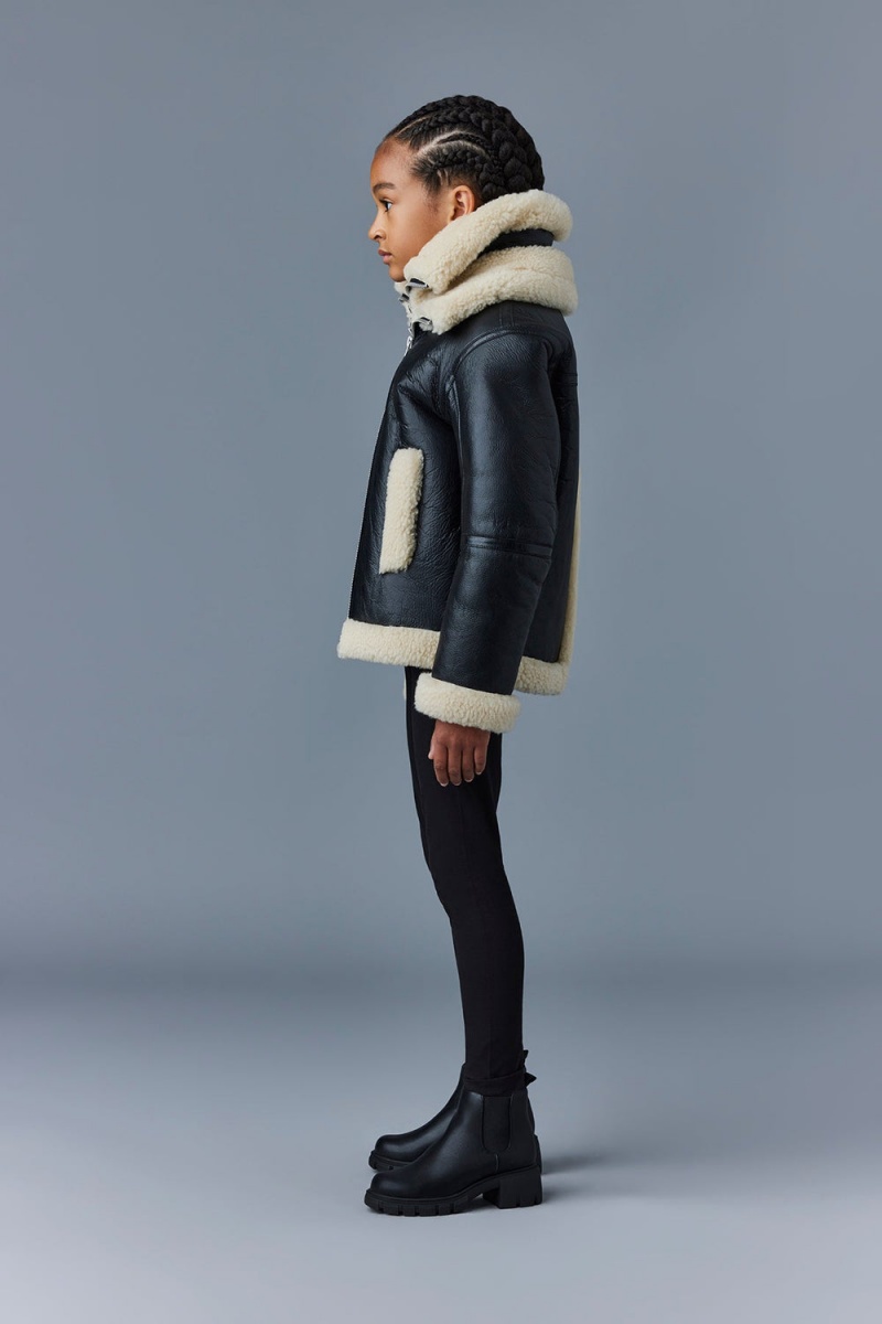 Mackage Calan Sheepskin Removable Collar Bomberjacka Barn Svarta | EWHMJ-0164