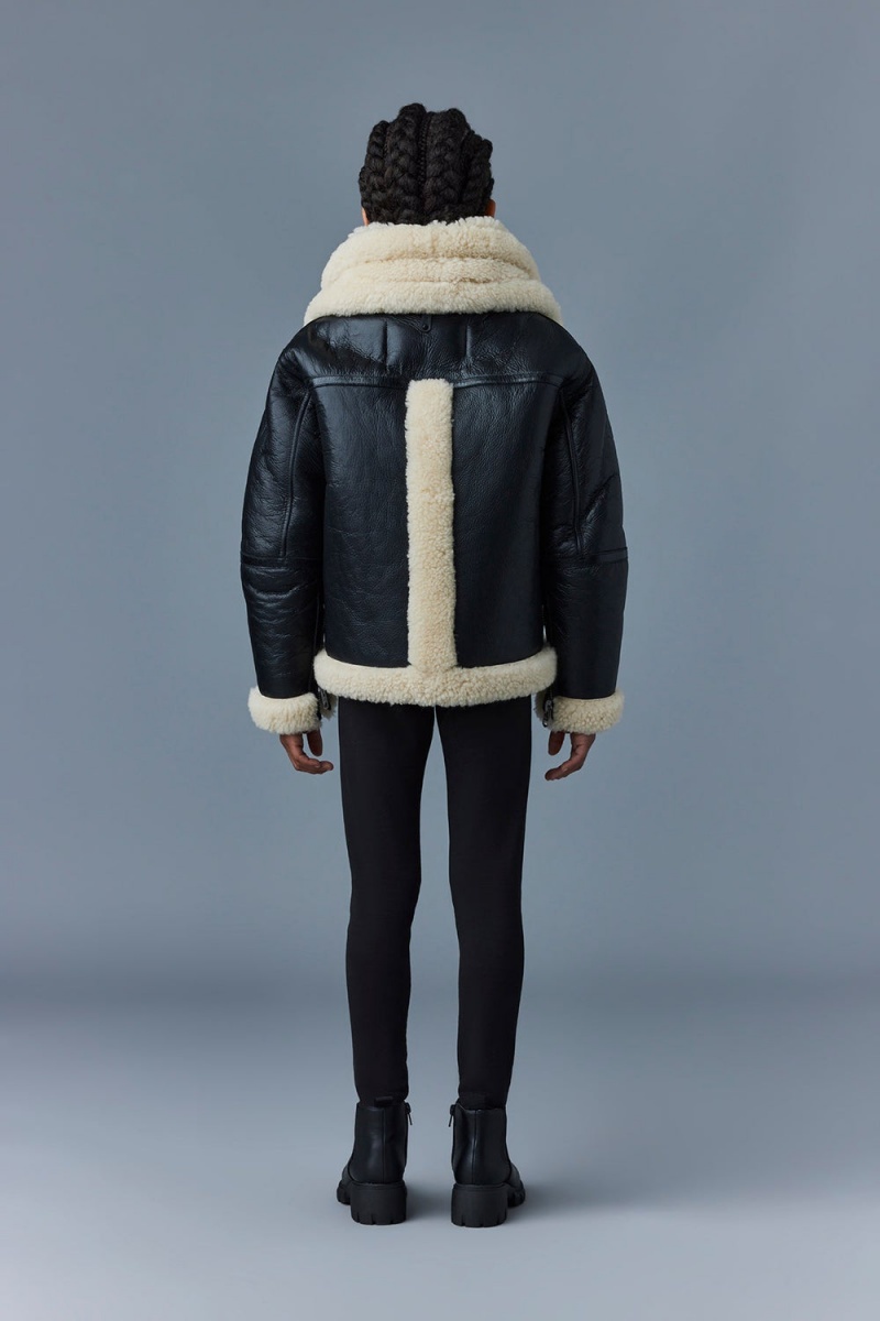 Mackage Calan Sheepskin Removable Collar Bomberjacka Barn Svarta | EWHMJ-0164