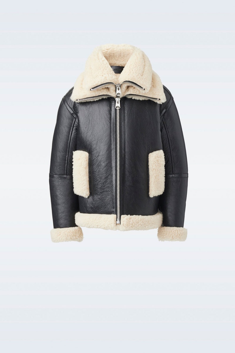 Mackage Calan Sheepskin Removable Collar Bomberjacka Barn Svarta | EWHMJ-0164