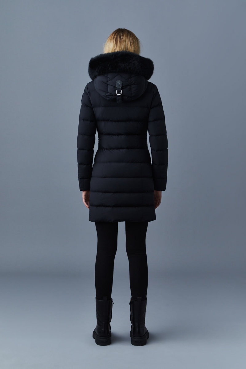Mackage Calla Agile-360 Stretch Light Blue Fox Fur Collar Dunrockar Dam Svarta | MSJQH-7624