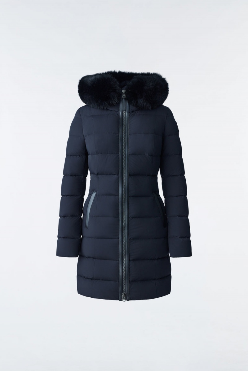 Mackage Calla Agile-360 Stretch Light Blue Fox Fur Collar Dunrockar Dam Svarta | MSJQH-7624
