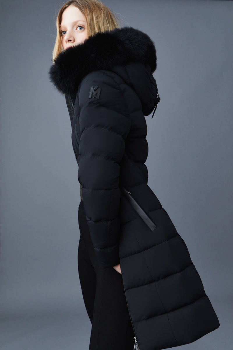 Mackage Calla Agile-360 Stretch Light Blue Fox Fur Collar Dunrockar Dam Svarta | MSJQH-7624