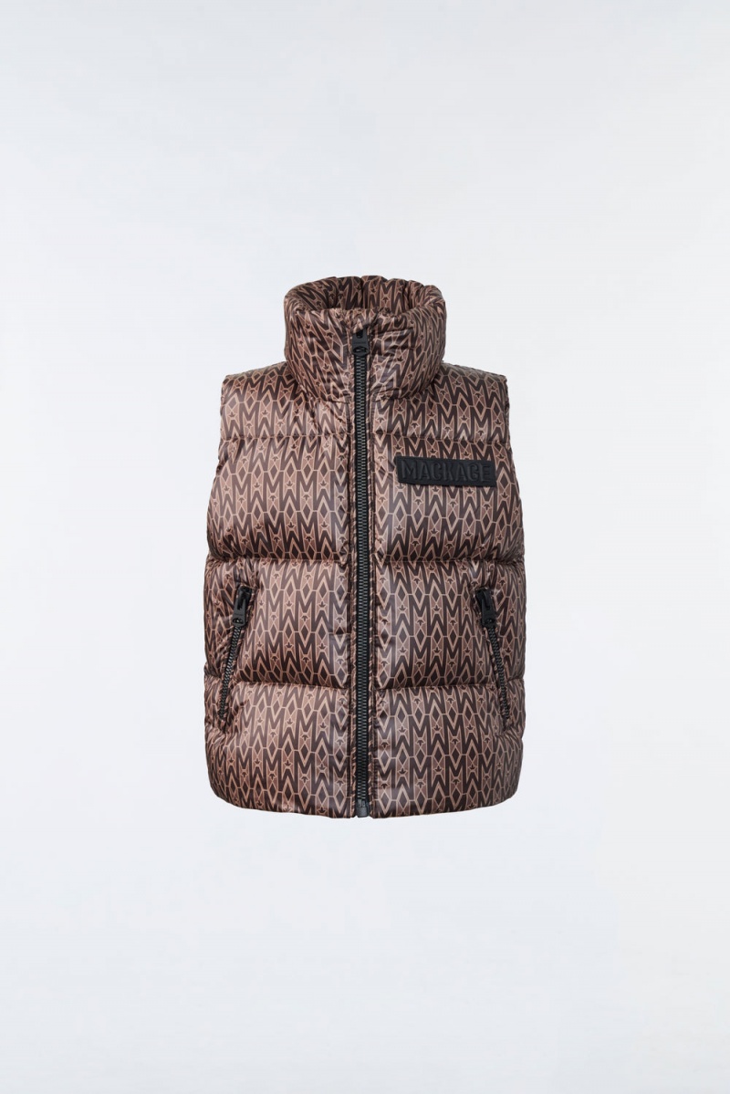 Mackage Charlee Lustrous Light Down Puffer Väst Barn Kaffe | JFNWX-8102