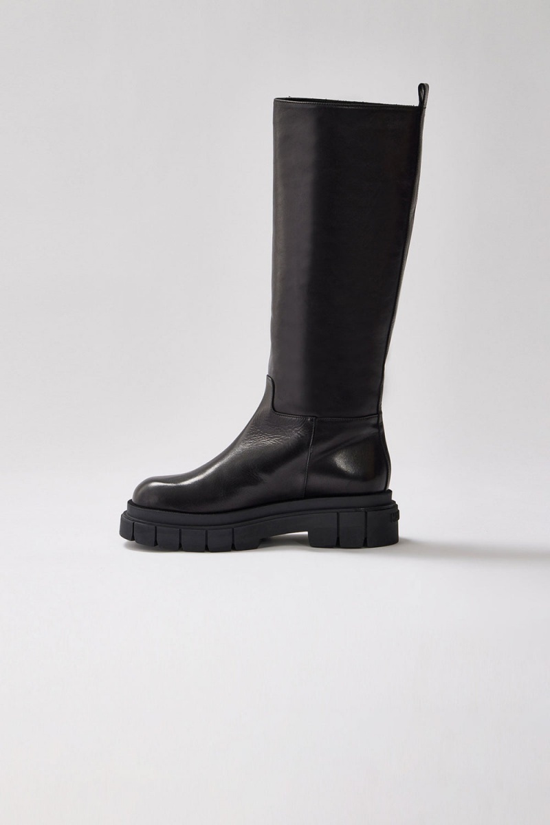 Mackage Commander Shearling-Fodrade Lug Sole (R) Läder Fodrade Stövlar Dam Svarta | HKYPJ-2403