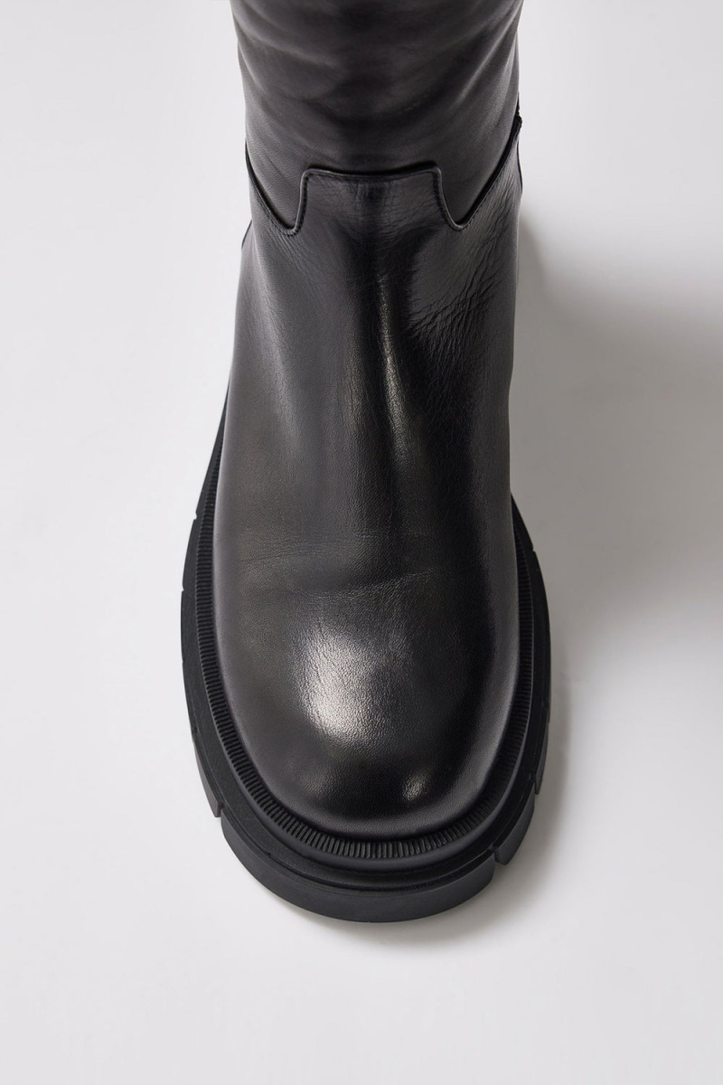 Mackage Commander Shearling-Fodrade Lug Sole (R) Läder Fodrade Stövlar Dam Svarta | HKYPJ-2403