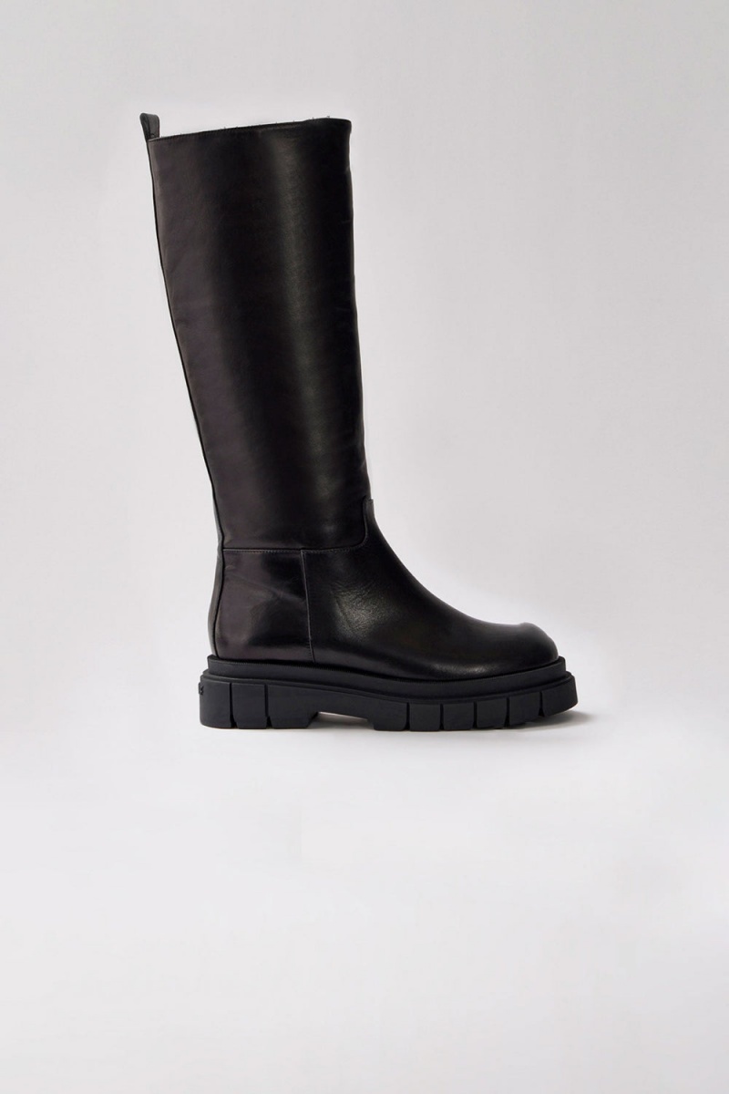 Mackage Commander Shearling-Fodrade Lug Sole (R) Läder Fodrade Stövlar Dam Svarta | HKYPJ-2403