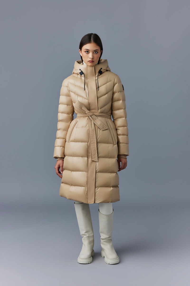 Mackage Coralia Light Hood And Sash Belt Dunrockar Dam Beige | CNVHR-4361
