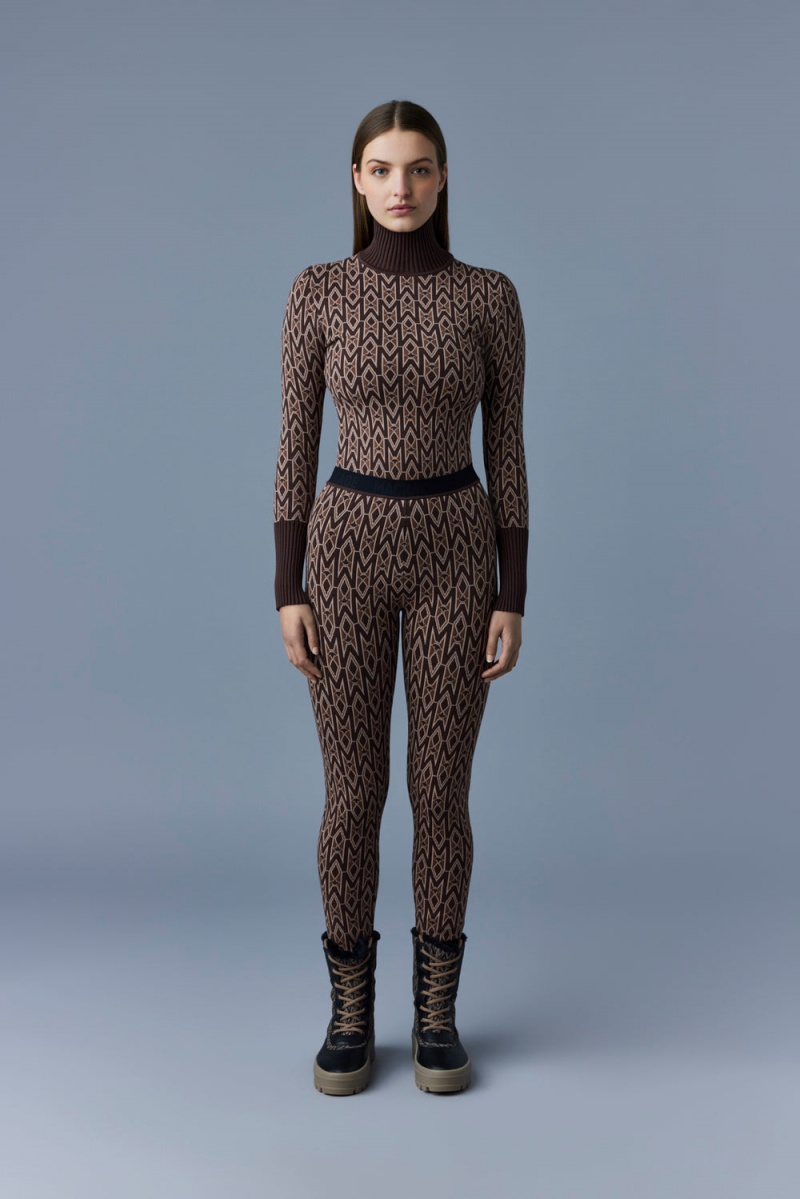 Mackage Courtney Agile-360 Stickad Monogram Leggings Byxor Dam Kaffe | XEKOC-3054