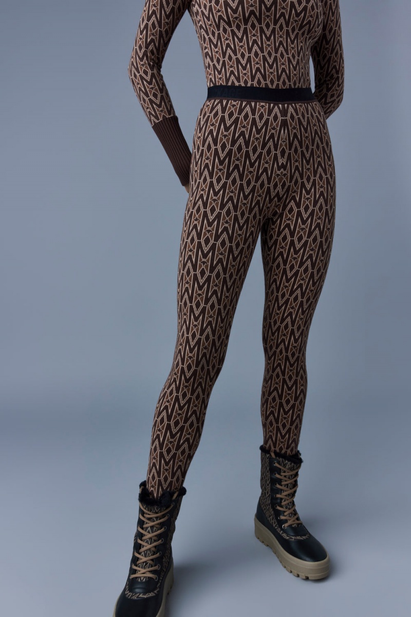 Mackage Courtney Agile-360 Stickad Monogram Leggings Byxor Dam Kaffe | XEKOC-3054