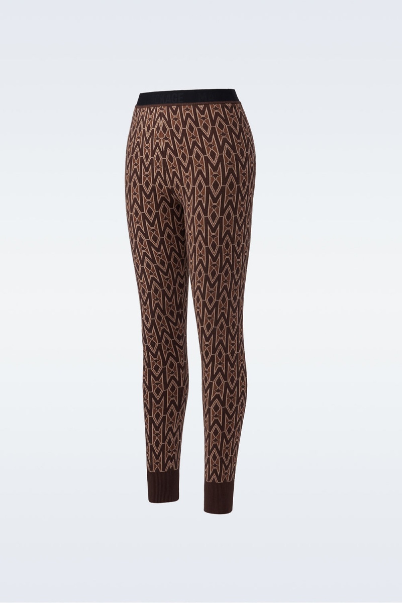 Mackage Courtney Agile-360 Stickad Monogram Leggings Byxor Dam Kaffe | XEKOC-3054