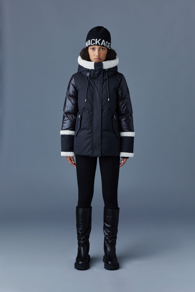 Mackage Cyrah Arctic Twill Shearling Trim Dunjackor Dam Svarta | FOJIA-9476