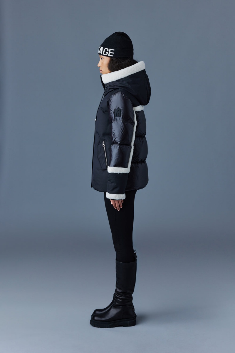 Mackage Cyrah Arctic Twill Shearling Trim Dunjackor Dam Svarta | FOJIA-9476