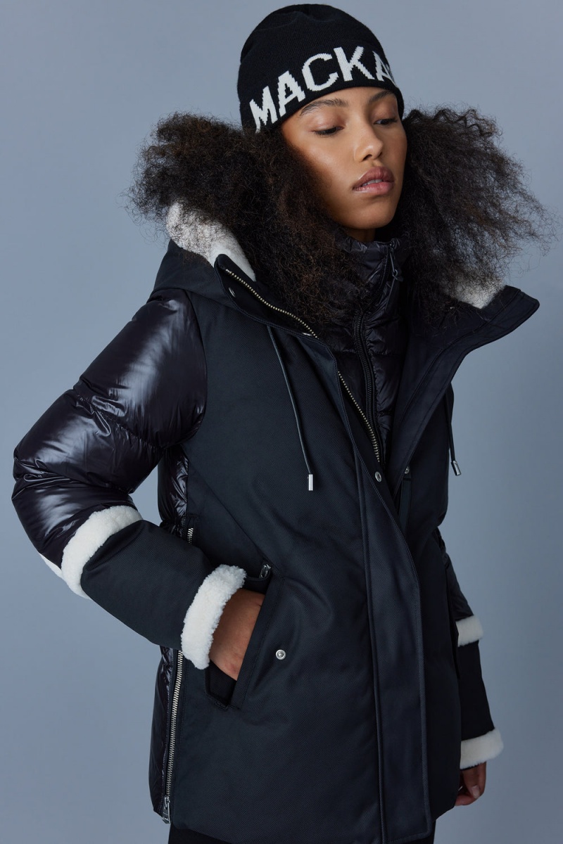 Mackage Cyrah Arctic Twill Shearling Trim Dunjackor Dam Svarta | FOJIA-9476