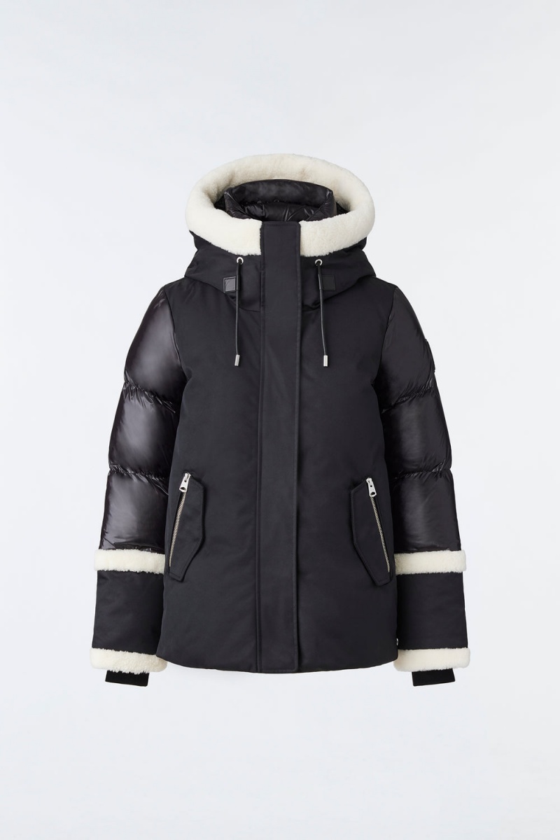 Mackage Cyrah Arctic Twill Shearling Trim Dunjackor Dam Svarta | FOJIA-9476