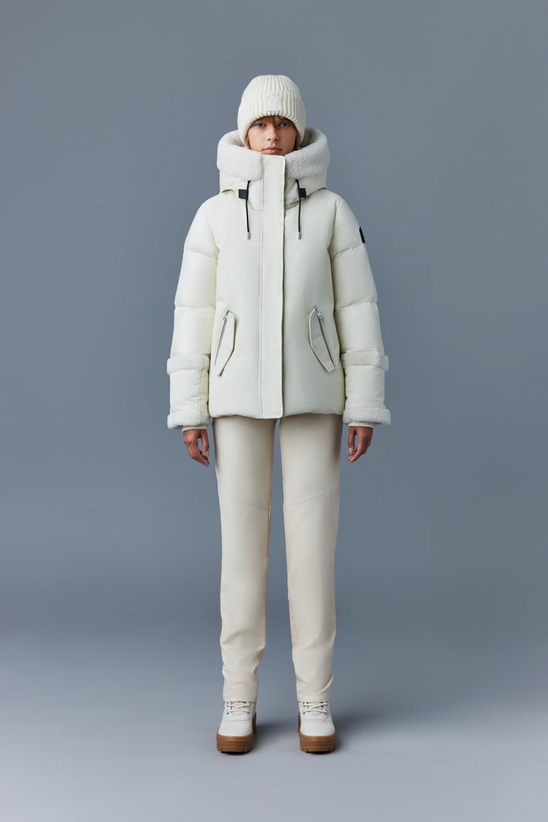 Mackage Cyrah Arctic Twill Shearling Trim Dunjackor Dam Grädde | WPRTO-9438