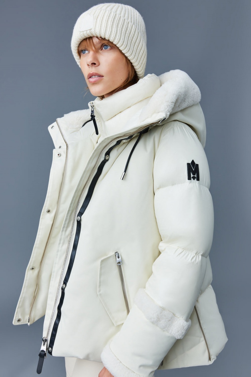 Mackage Cyrah Arctic Twill Shearling Trim Dunjackor Dam Grädde | WPRTO-9438