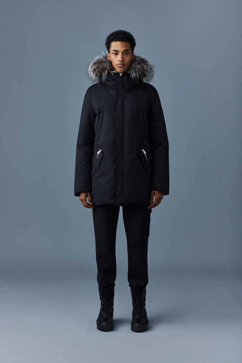 Mackage Edward 2-In-1 Down Hooded Bib And Silver Fox Fur Parkajackor Herr Svarta | KNGRH-1430