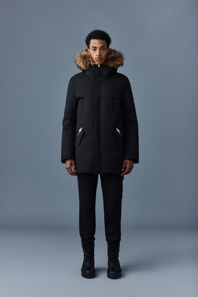 Mackage Edward 2-In-1 Down Hooded Bib And Natural Fur Parkajackor Herr Svarta | GZUOC-7465
