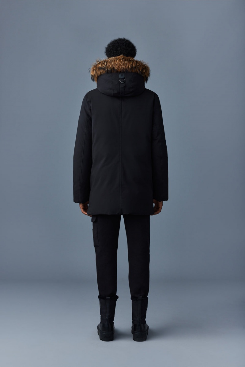 Mackage Edward 2-In-1 Down Hooded Bib And Natural Fur Parkajackor Herr Svarta | GZUOC-7465