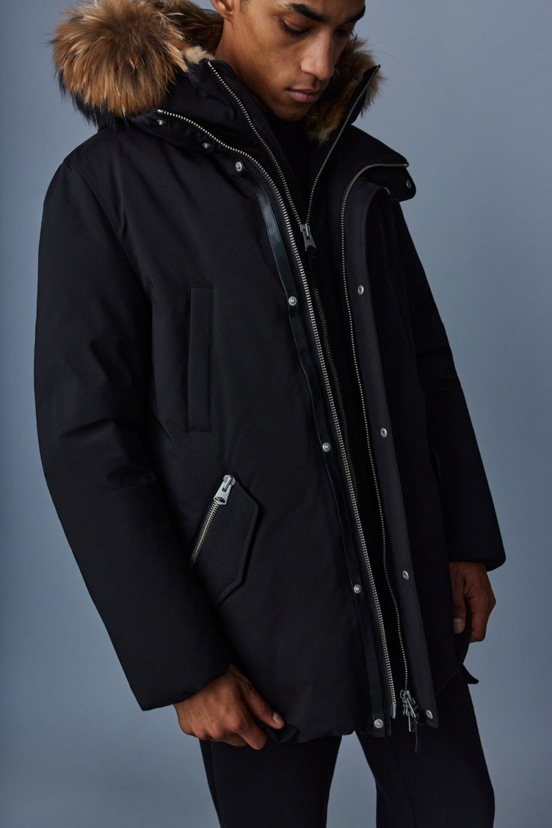 Mackage Edward 2-In-1 Down Hooded Bib And Natural Fur Parkajackor Herr Svarta | GZUOC-7465