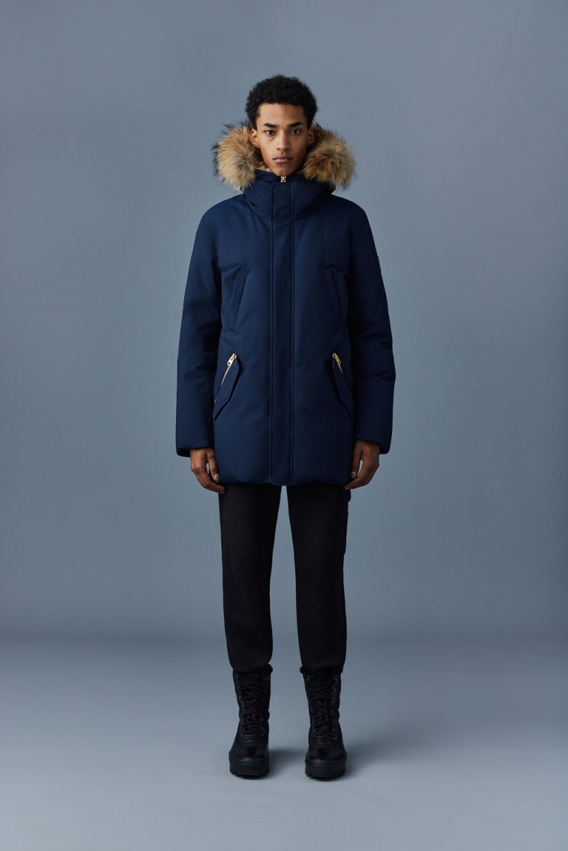 Mackage Edward 2-In-1 Down Hooded Bib And Natural Fur Parkajackor Herr Marinblå | ZHSIY-5406
