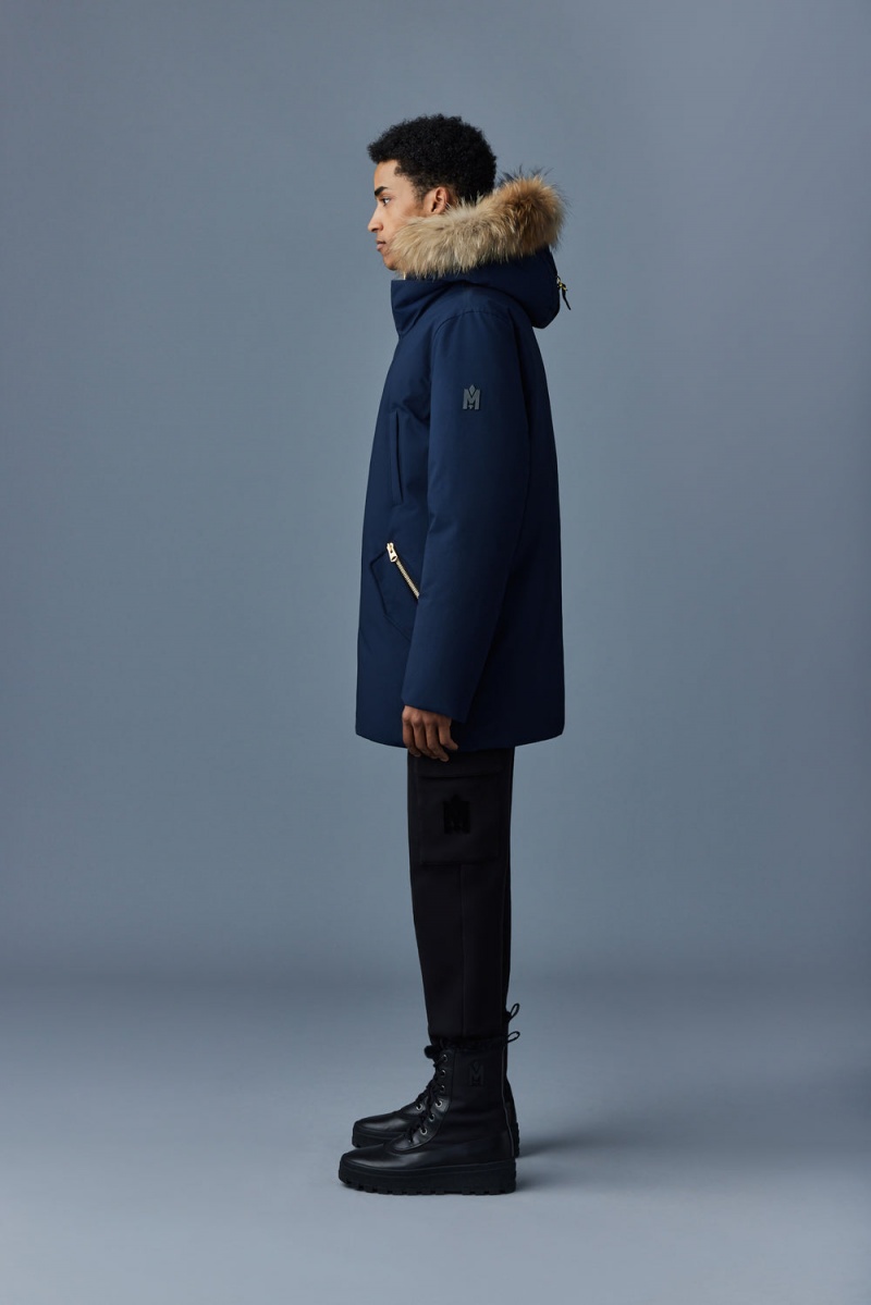 Mackage Edward 2-In-1 Down Hooded Bib And Natural Fur Parkajackor Herr Marinblå | ZHSIY-5406