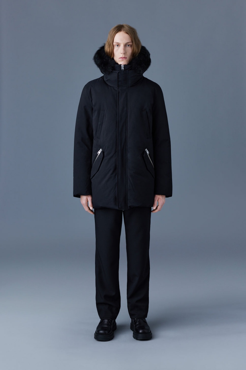 Mackage Edward 2-In-1 Down Hooded Bib And Detachable Sheepskin Collar Parkajackor Herr Svarta | RIAKB-2859