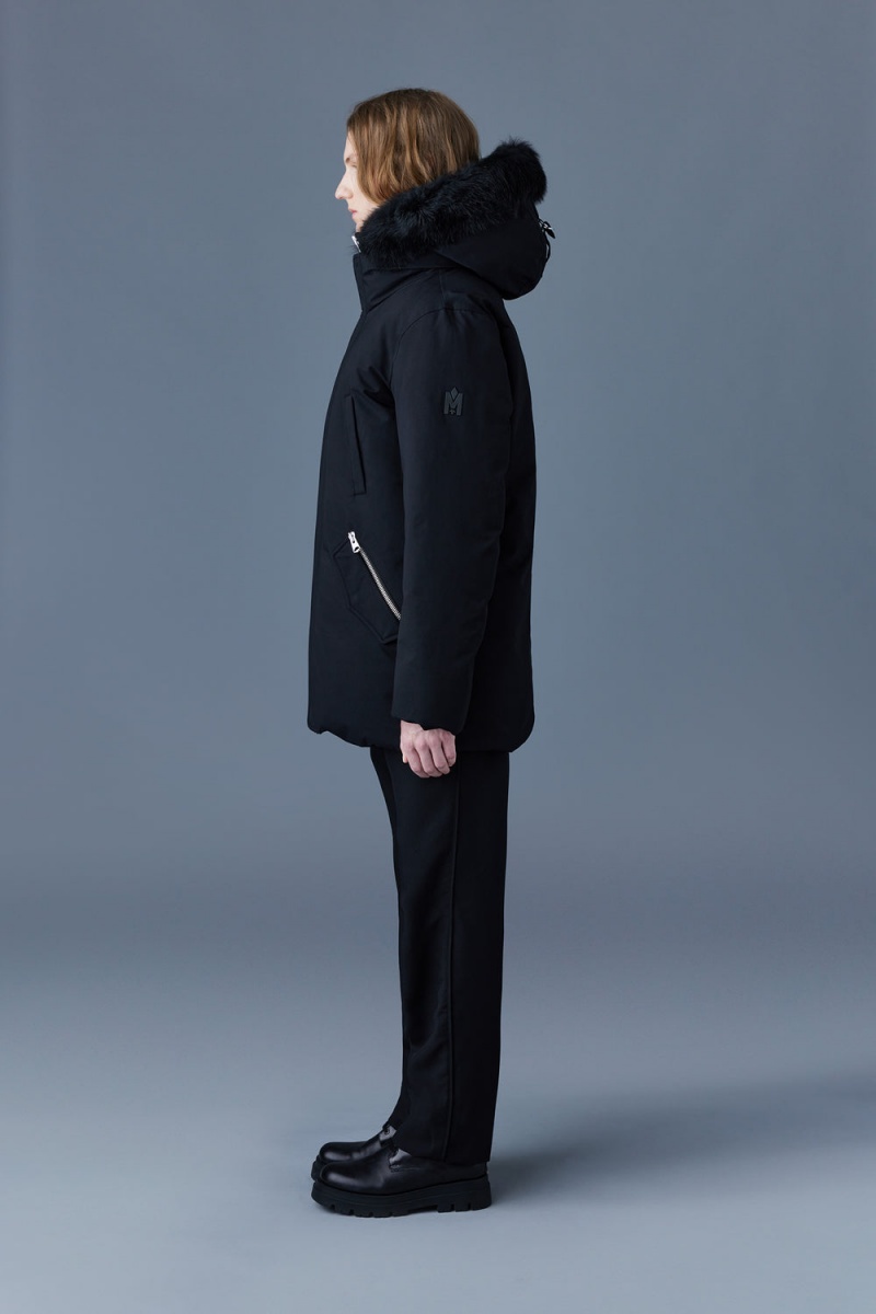Mackage Edward 2-In-1 Down Hooded Bib And Detachable Sheepskin Collar Parkajackor Herr Svarta | RIAKB-2859